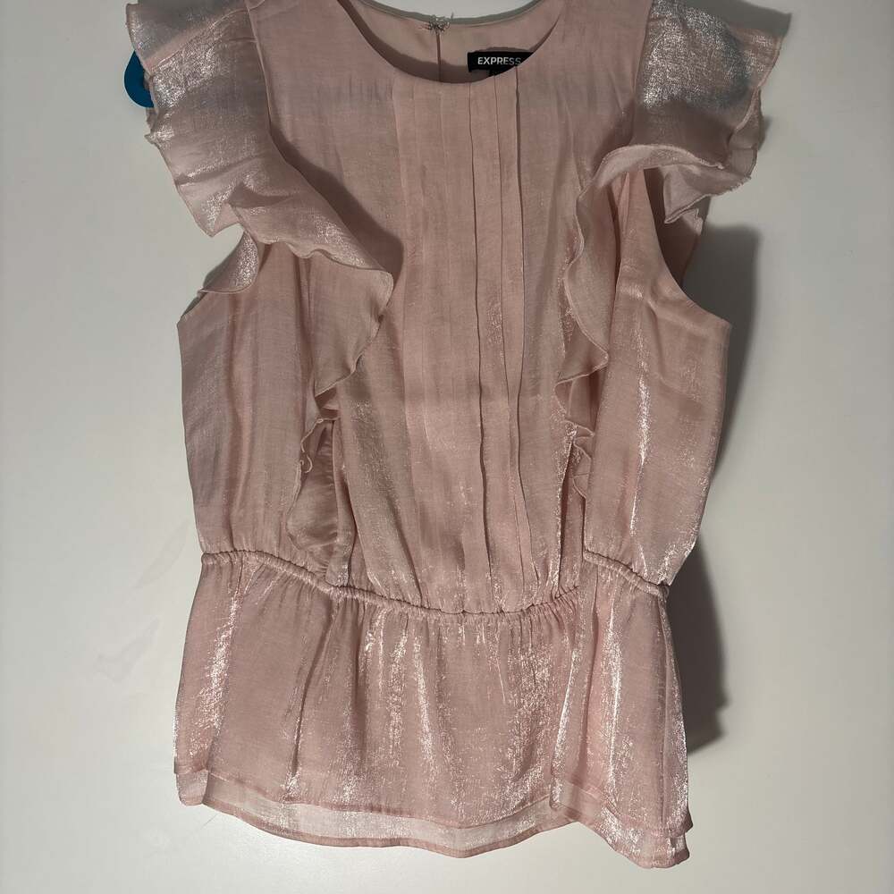 Express Pink Shimmer Pleated Ruffle Peplum Tank Top